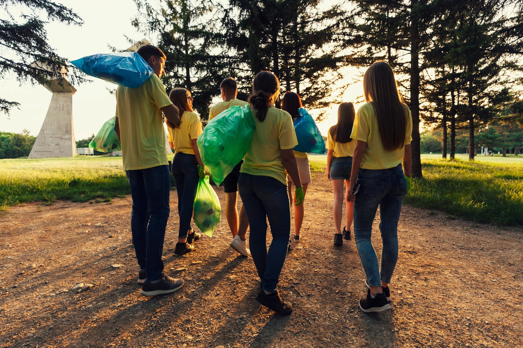 Volunteers working together outdoors during a community service project