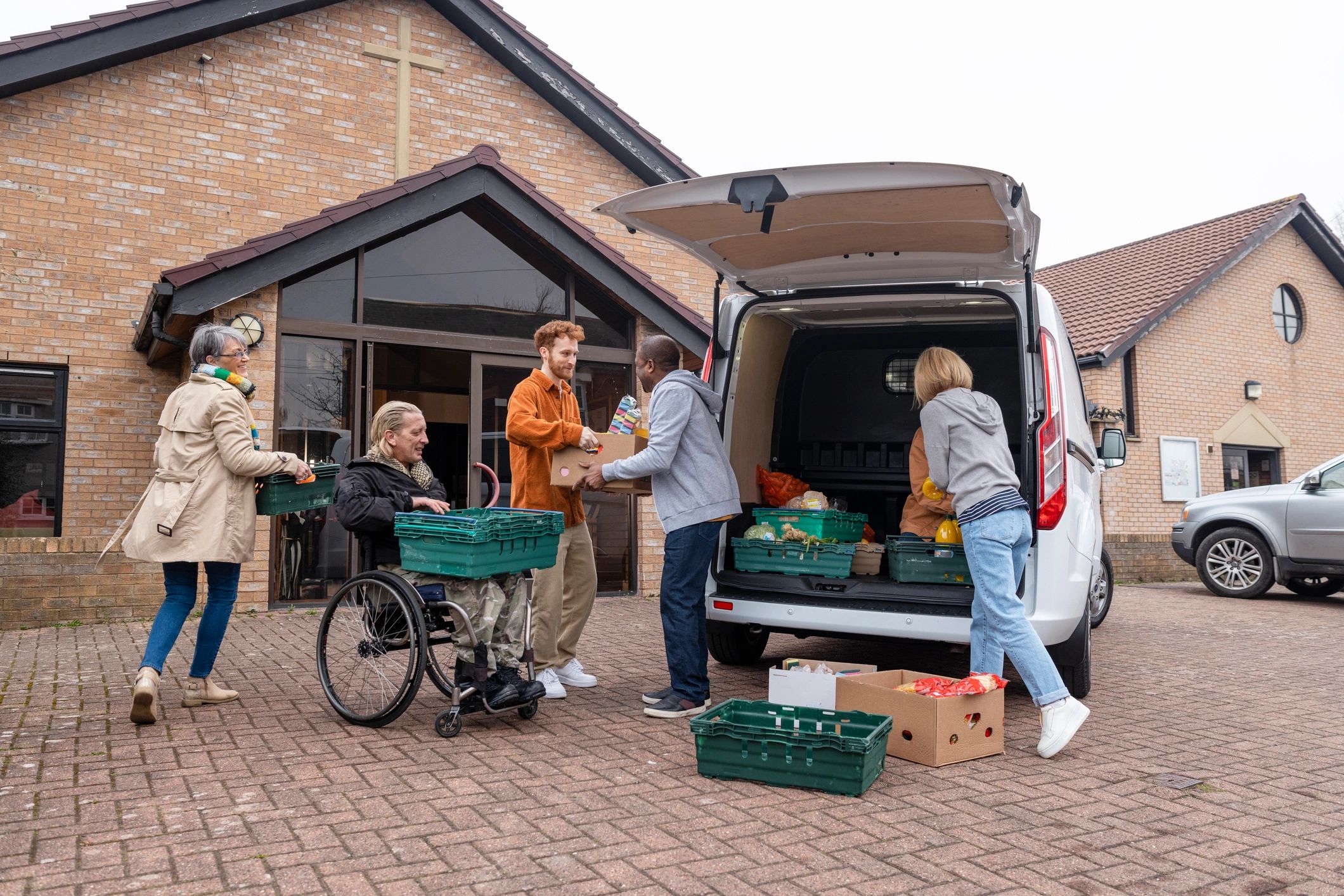 Community volunteers working together to support a food bank