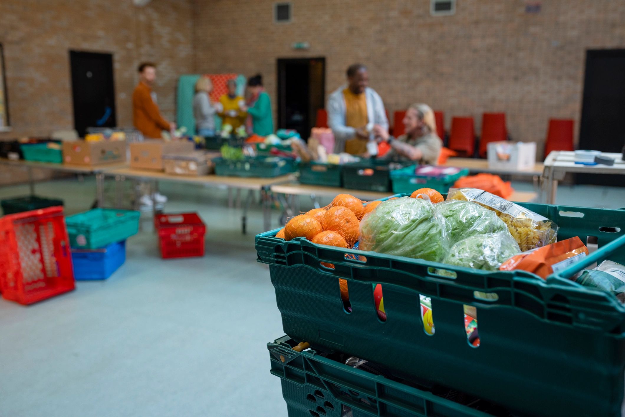 Fresh food donations prepared for community distribution